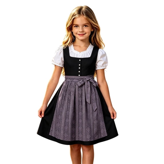 Lullu Girls Bavarian Dirndl Dress Traditional Oktoberfest Dress & Apron, Sizes 3-12