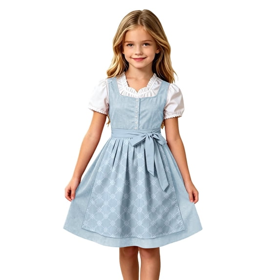 Lullu Girls Bavarian Dirndl Dress Traditional Oktoberfest Square Neck Sleeveless Dress Apron, Sizes 3-12