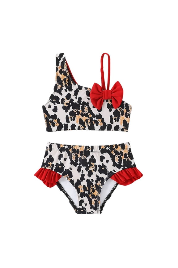 Girls Bikini Set Bow One Shoulder Ruffle Bathing Suit Swimsuit, 2-Piece, Sizes 4-8