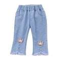 thumbnail image 1 of Lullu Girls Bow Cropped Flare Jeans Casual Pull On Lightweight Denim Pants, Sizes 6M-5T, 1 of 3