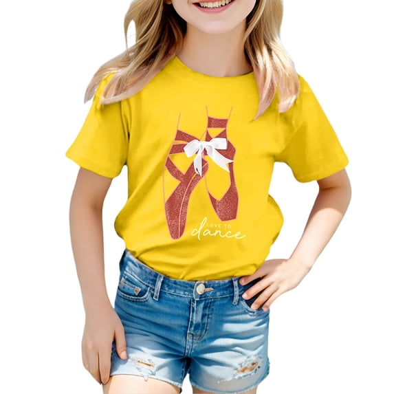Lullu Girls Bow Print Short Sleeve T Shirt Summer Casual Crewneck T-Shirt Tee, Sizes 1-13