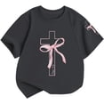 thumbnail image 1 of Lullu Girls Bow Print Short Sleeve T-Shirt Summer Crew Neck T Shirt Kids Tee, Sizes 2-14, 1 of 2