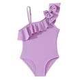 thumbnail image 1 of Lullu Girls Bow Ruffle One Shoulder One-Piece Swimsuit UPF50+ Cute Bathing Suit, Sizes 3-7, 1 of 5