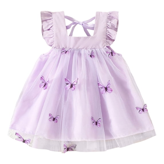 Lullu Girls Butterfly Ruffles Sleeveless Tutu Dress Tulle Princess Dress, Sizes 6M-3T