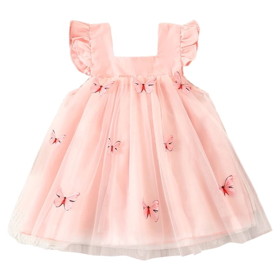 Lullu Girls Butterfly Ruffles Sleeveless Tutu Dress Tulle Princess Dress, Sizes 6M-3T