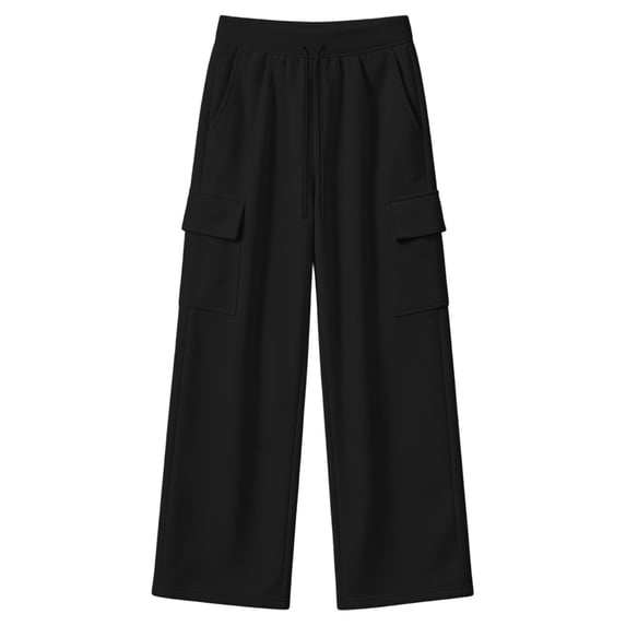 Lullu Girls Cargo Sweatpants Elastic Waist Drawstring Active Pants, Black, Sizes 5-14