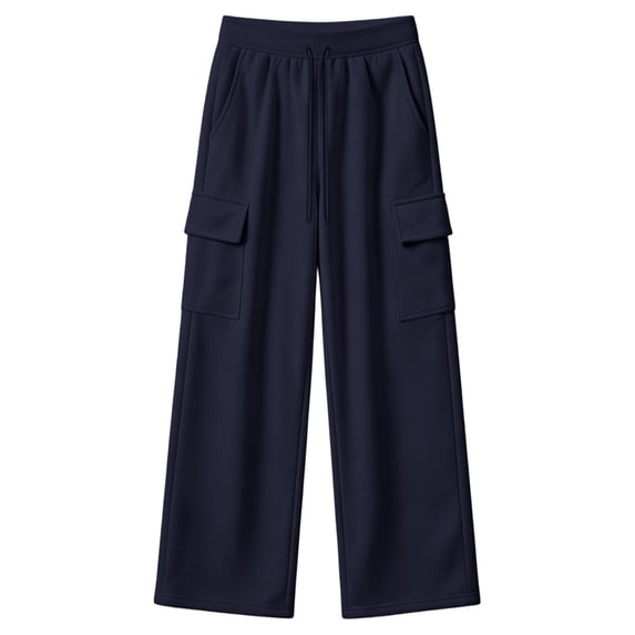 Lullu Girls Cargo Sweatpants Elastic Waist Drawstring Active Pants, Navy, Sizes 5-14