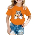 thumbnail image 1 of Lullu Girls Cartoon Cat Short Sleeve T-Shirt Casual Cute Round Neck T Shirt, Sizes 3-14, 1 of 3