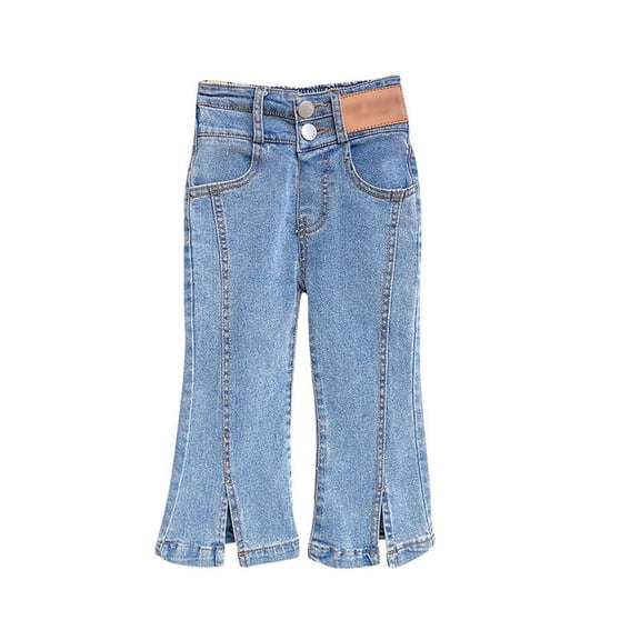 Lullu Girls Casual Flared Jeans Vintage Slim Fit Stretch Denim Pants, Sizes 3-4