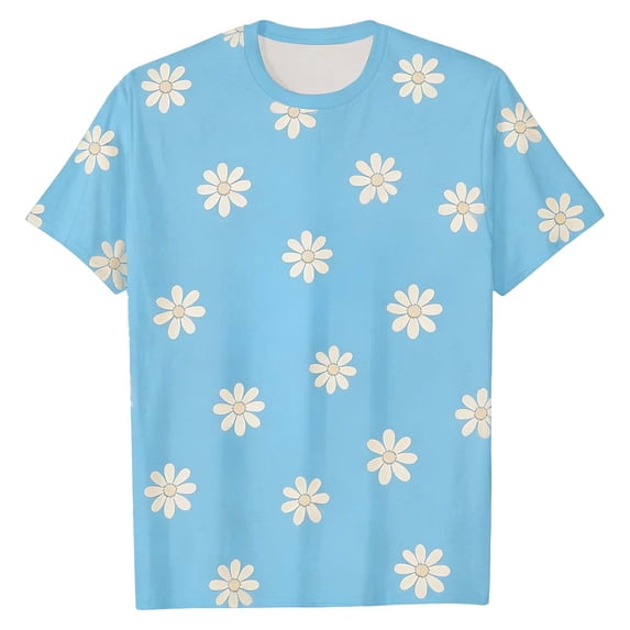 Lullu Girls Casual Flower Print Short Sleeve T-Shirt Summer Crew Neck T Shirt, Sizes 8-9