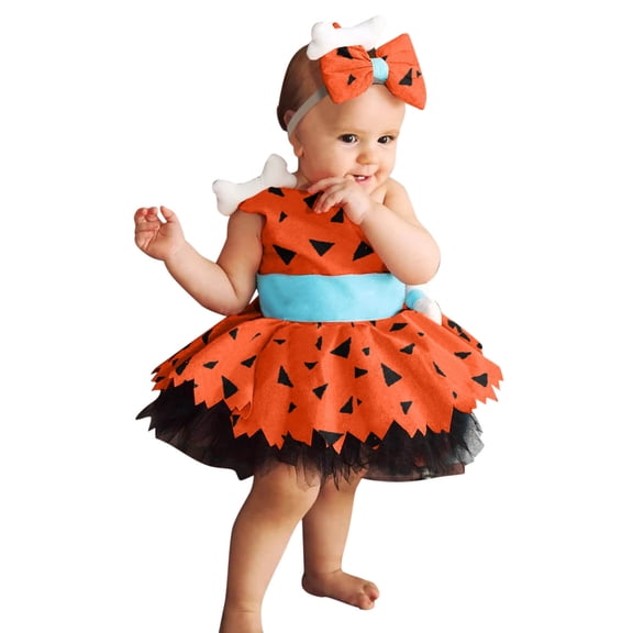 Lullu Girls Caveman Co_Stume Sleeveless Cavegirl Mesh Tutu Dress with Headband
