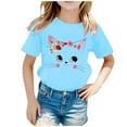 thumbnail image 1 of Lullu Girls Cute Cat Print Short Sleeve T-Shirt Summer Casual Graphic Tee Top, Sizes 2-14, 1 of 4