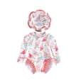 thumbnail image 1 of Lullu Girls Cute Ruffle Swimsuit Long Sleeve Rash Guard Bathing Suit with Hat, Sizes 0-24 Months, 1 of 8