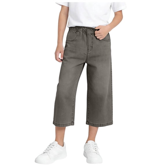 Lullu Girls Denim Cropped Jeans Unisex Casual Stretch Straight Capri Pants, Sizes 5-15