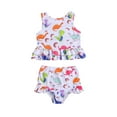 thumbnail image 1 of Lullu Girls Dinosaur Print Ruffle Tankini Swimsuit Bathing Suit, 2-Piece, Sizes 18M-6Y, 1 of 5