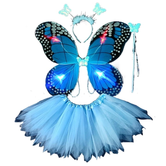 Lullu Girls Dress Up Fairy Tutu Skirt Light Up Butterfly Wings Wand Headband Set