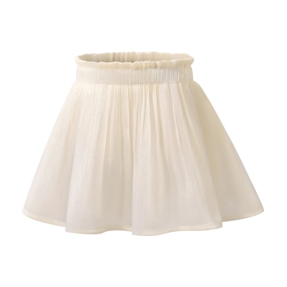 Lullu Girls Elastic Waist Flowy A-Line Skirt Casual Mini Skirt with Liner, White