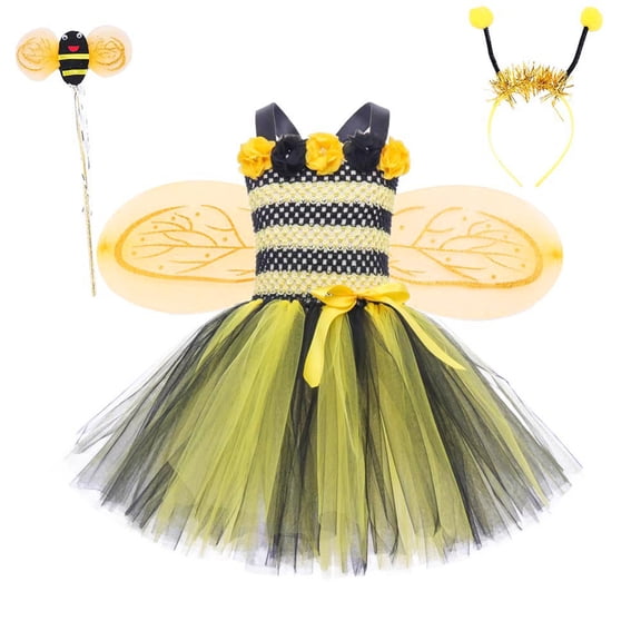 Lullu Girls Fancy Bee Co_Stume Holiday Party Bee Tutu Dress Wings Wand Headband Outfits