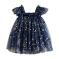 thumbnail image 1 of Lullu Girls Floral Embroidery Tulle Dress Flutter Sleeve Party Princess Dress, Sizes 1-6, 1 of 5