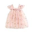 thumbnail image 1 of Lullu Girls Floral Embroidery Tulle Dress Flutter Sleeve Party Princess Dress, Sizes 1-6, 1 of 5