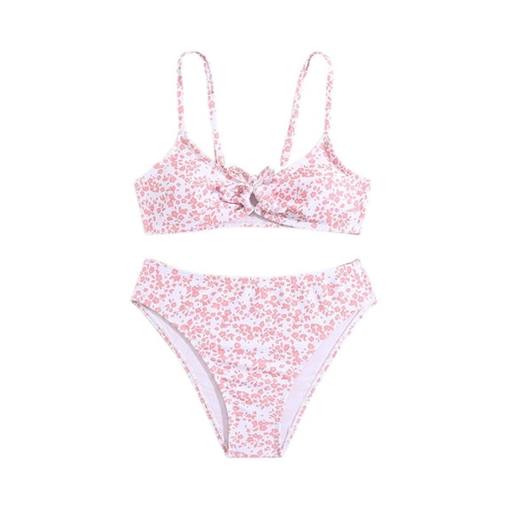 Lullu Girls Floral Print Bikini Set High Waisted Swimsuit Beach Bathing Suits, 2-Piece