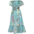 thumbnail image 1 of Lullu Girls Floral Ruffle Off Shoulder Chiffon Dress Summer Flowy A Line Dress, Sizes 5-14, 1 of 5