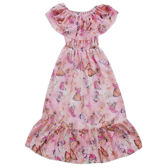 Lullu Girls Floral Ruffle Off Shoulder Chiffon Dress Summer Flowy A Line Dress, Sizes 5-14