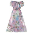 thumbnail image 1 of Lullu Girls Floral Ruffle Off Shoulder Chiffon Dress Summer Flowy A Line Dress, Sizes 5-14, 1 of 4