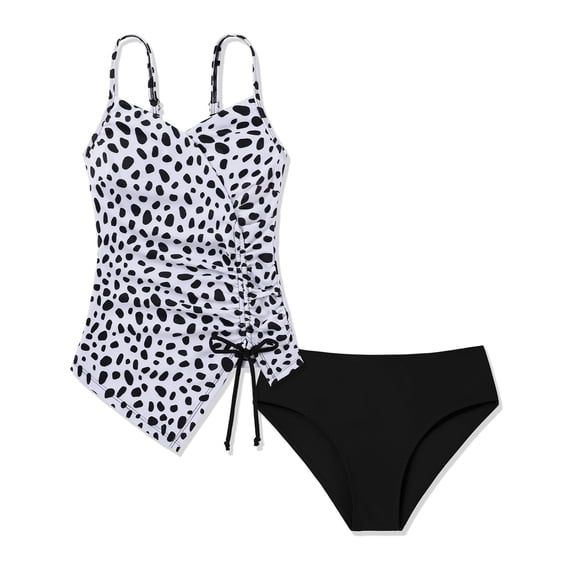 Lullu Girls Floral Tankini Swimsuit Drawstring Ruched Bathing Suit with UPF50+, Sizes 7-16