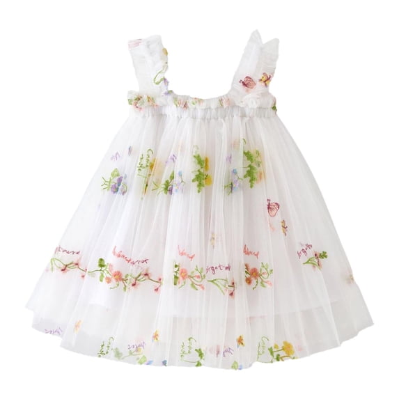 Lullu Girls Flower Embroidery Tutu Dress Sleeveless Tulle Princess Dress, Sizes 12M-6Y