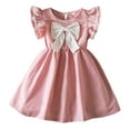 thumbnail image 1 of Lullu Girls Flutter Sleeves Bow Skater Dress Summer Casual A Line Midi Dress, Sizes 2-7, 1 of 8