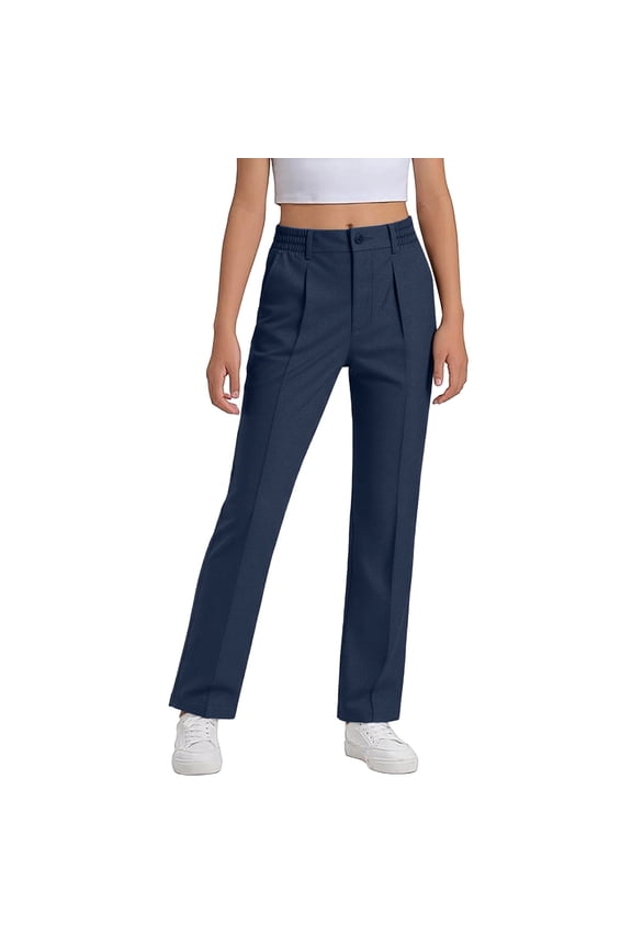 Girls Formal Dress Pants Flat Front Straight Fit School Uniform Trousers, Sizes 4-18