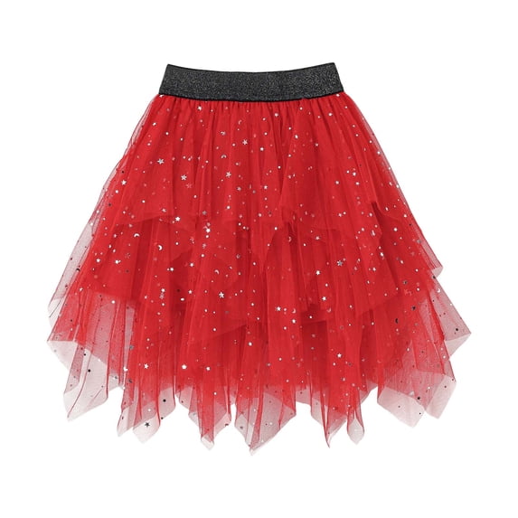 Lullu Girls Glitter Layered Tutu Skirt High Waisted Party Flowy Tulle Skirt, Sizes 3-16