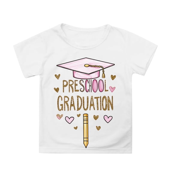 Lullu Girls Graduation Short Sleeve T Shirt Letter Graphic Round Neck T-Shirt, Sizes 3-13