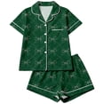 thumbnail image 1 of Lullu Girls Green Pajamas Short Sleeve Button Front Shirt Shorts Sleepwear Set, Sizes 1-14, 1 of 3