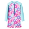 thumbnail image 1 of Lullu Girls Half Zip Long Sleeve Rash Guard Swimsuit Surfing Suit with UPF 50+, 1-Piece, 1 of 8