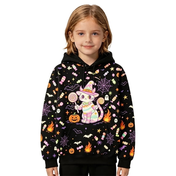 Lullu Girls Halloween Hoodie Graphic Pullover Hooded Sweatshirt, Sizes 4-14