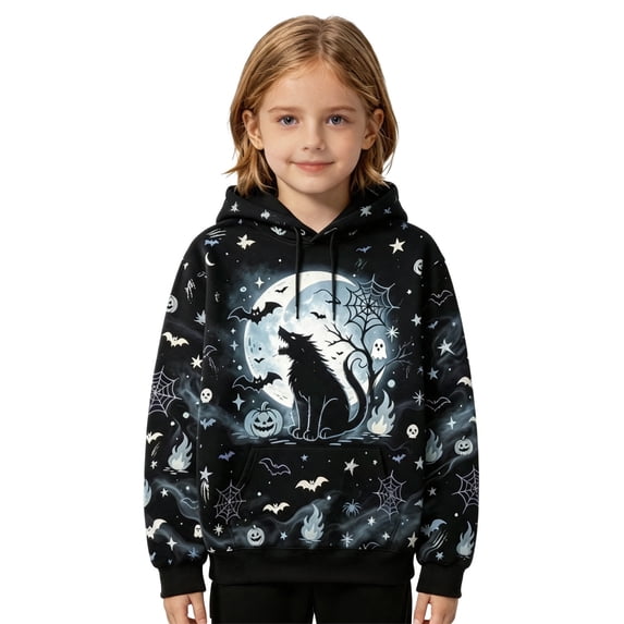 Lullu Girls Halloween Hoodie Graphic Pullover Hooded Sweatshirt, Sizes 4-14