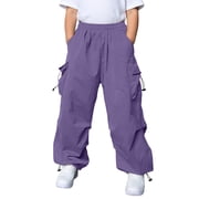Lullu Girls High Rise Baggy Cargo Pants Unisex Casual Pull On Pants Streetwear, Sizes 5-15