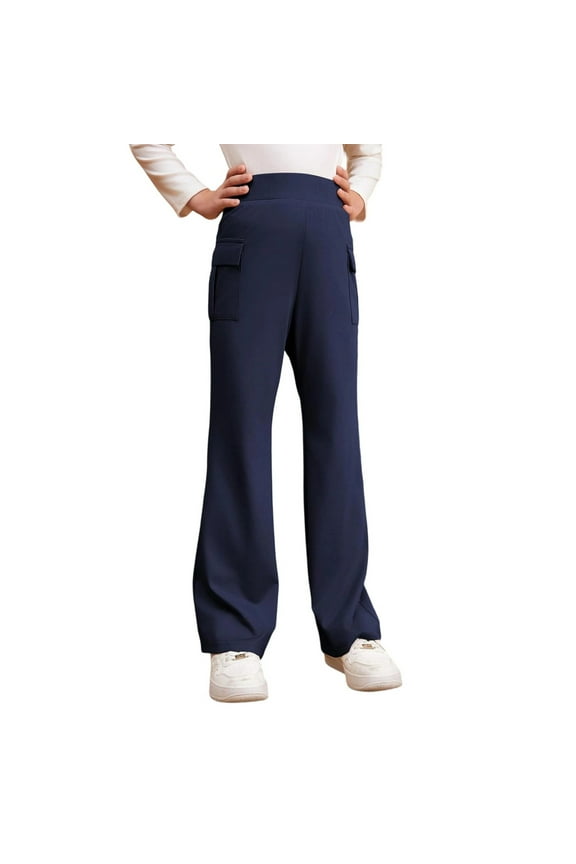 Girls High Rise Flared Pants School Uniform Pull On Stretch Twill Pants, Sizes 5-16