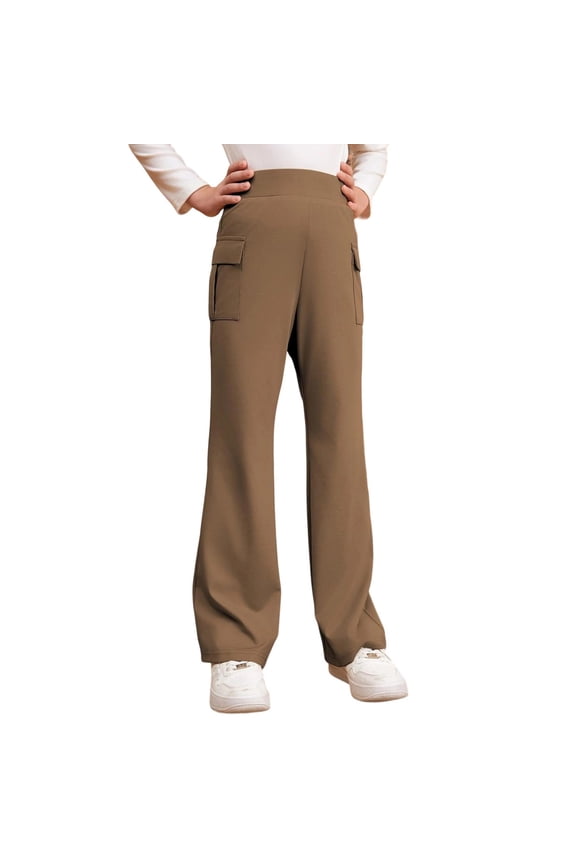 Girls High Rise Flared Pants School Uniform Pull On Stretch Twill Pants, Sizes 5-16