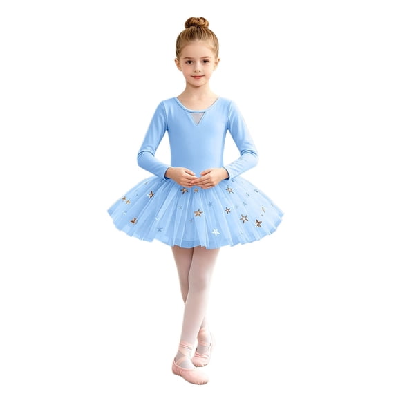 Lullu Girls Long Sleeve Ballet Tutu Dress Dancewear Leotard with Skirt, Sizes 3-16