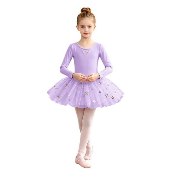 Lullu Girls Long Sleeve Ballet Tutu Dress Dancewear Leotard with Skirt, Sizes 3-16