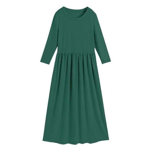 Lullu Girls Long Sleeve Maxi Dress Solid Soft Stretch Round Neck Long Dress, Sizes 2-10