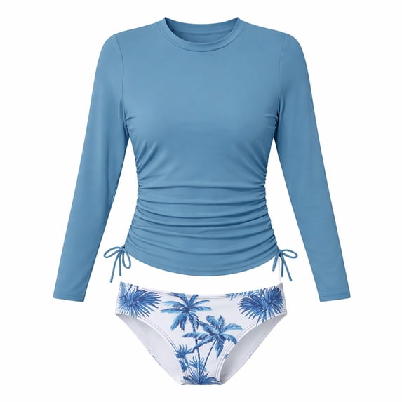 Lullu Girls Long Sleeve Rash Guard 2-Piece Swimsuit Beach UPF 50+ Bathing Suit, Sizes 6-14