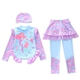thumbnail image 1 of Lullu Girls Long Sleeve Rash Guard One-Piece Swimsuit Pants Swim Cap Bathing Suit, 3-Piece, Sizes 2-12, 1 of 3