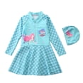 thumbnail image 1 of Lullu Girls Long Sleeve Rashguard Swim Dress Cartoon Half Zip Swimsuit with Swimming Cap, Sizes 2-10, 1 of 3