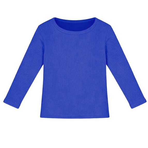 Lullu Girls Long Sleeve Ribbed T-Shirt Solid Basic Slim Fit Stretch T Shirt, Sizes 7-16