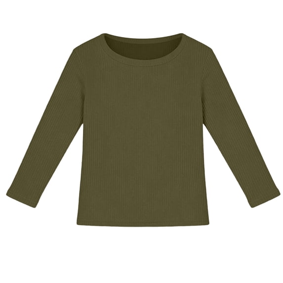 Lullu Girls Long Sleeve Ribbed T-Shirt Solid Basic Slim Fit Stretch T Shirt, Sizes 7-16