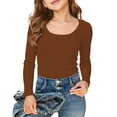 thumbnail image 1 of Lullu Girls Long Sleeve Ribbed T-Shirt Solid Slim T Shirt Stretch Undershirt, Sizes 5-14, 1 of 4